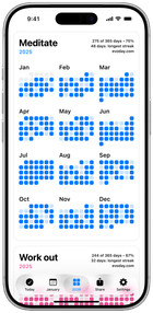 Evoday yearly calendar inside a silver iPhone 17 Pro mockup