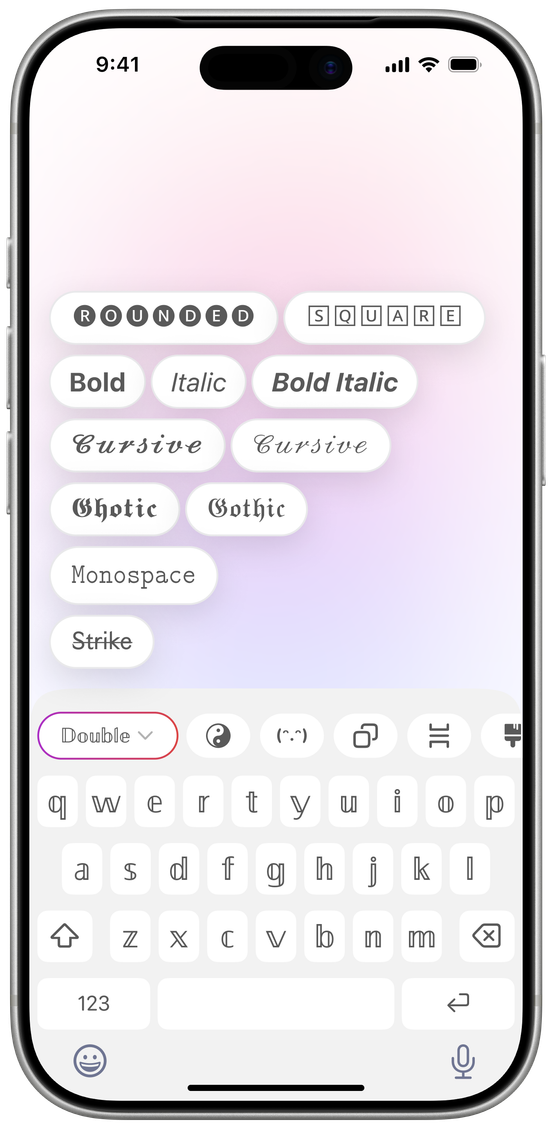 Kibik keyboard screen shown in a full iPhone mockup